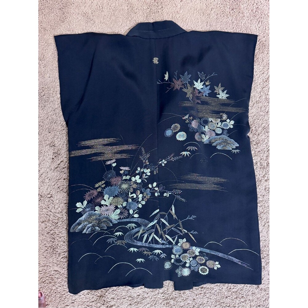 Women's Sleeveless Kimono Black Metallic Floral Scene XL Avant Garde Eclectic
